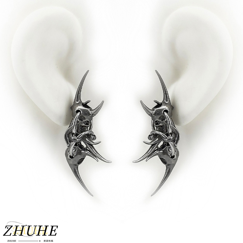 Women'S Fashion Edgy - Edgy Demon Horn Skull Earrings, Copper