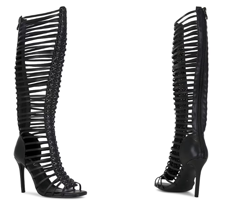 Women'S Fashion Boots - Women Black Caged Strappy Stiletto Heel