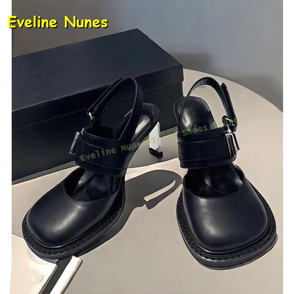 Women'S Fashion Boots - Women's Black Square Toe Buckle Slingback