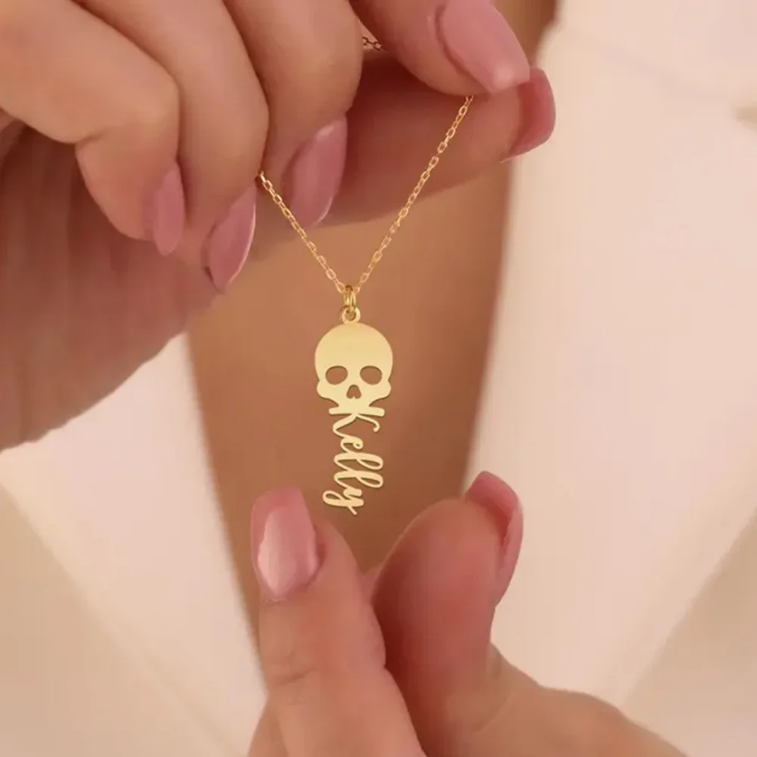 Women'S Fashion Edgy - Custom Skull Necklace Personalized Name Engrav