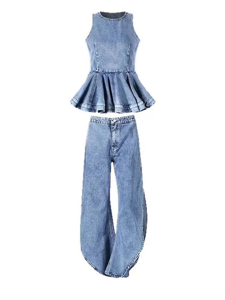 Ruffles Tank Blue Top Wide Leg - Women'S Fashion Overalls review and price