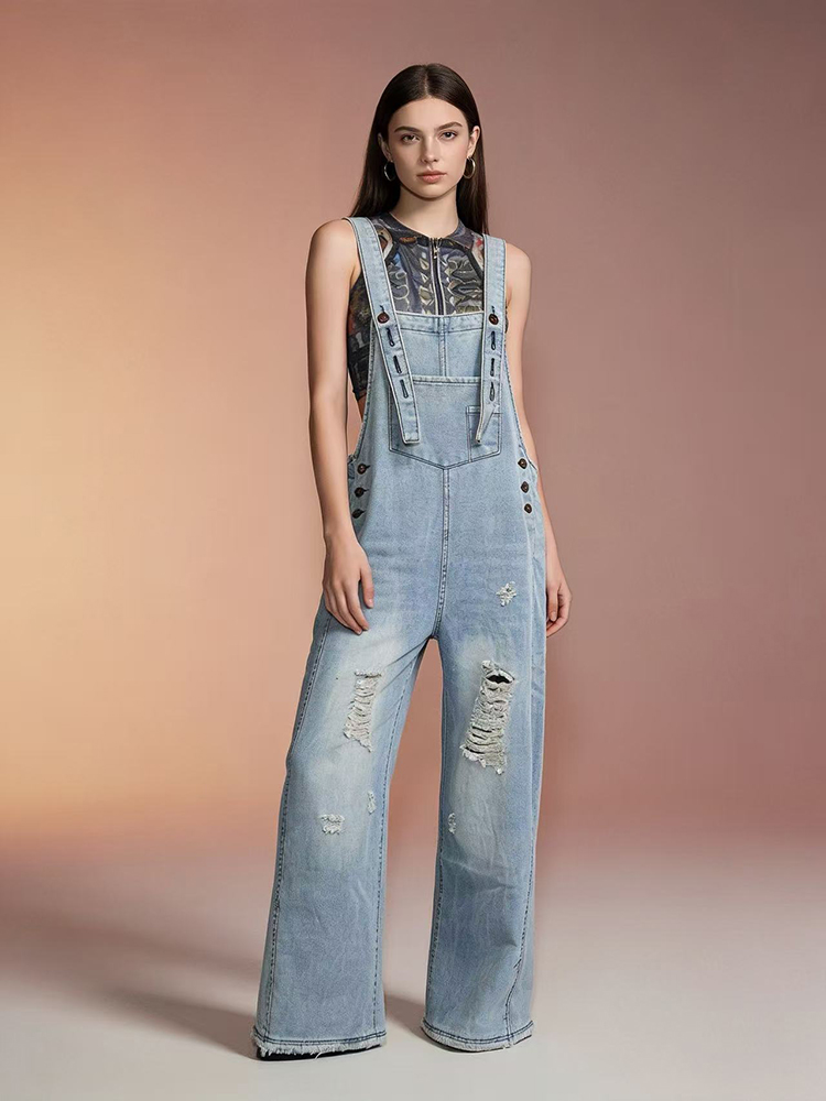 Fashion Retro Ripped Hole Deni - Women'S Fashion Overalls review and price