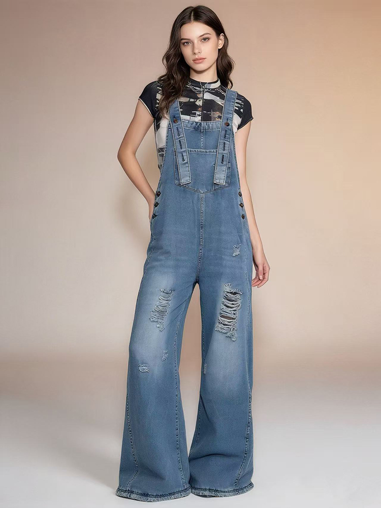 Fashion Retro Ripped Hole Deni - Women'S Fashion Overalls review and price