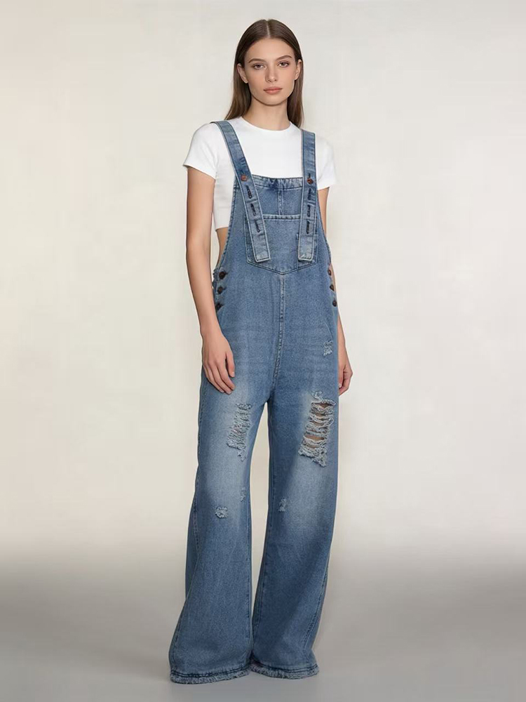 Fashion Retro Ripped Hole Deni - Women'S Fashion Overalls review and price
