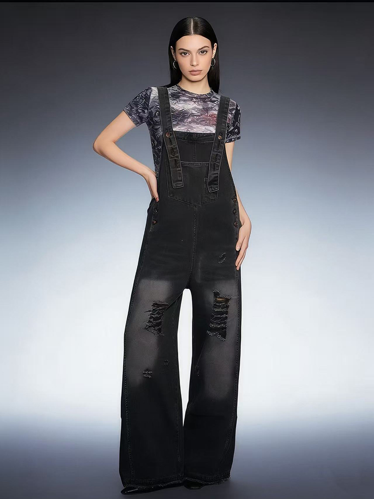 Fashion Retro Ripped Hole Deni - Women'S Fashion Overalls review and price
