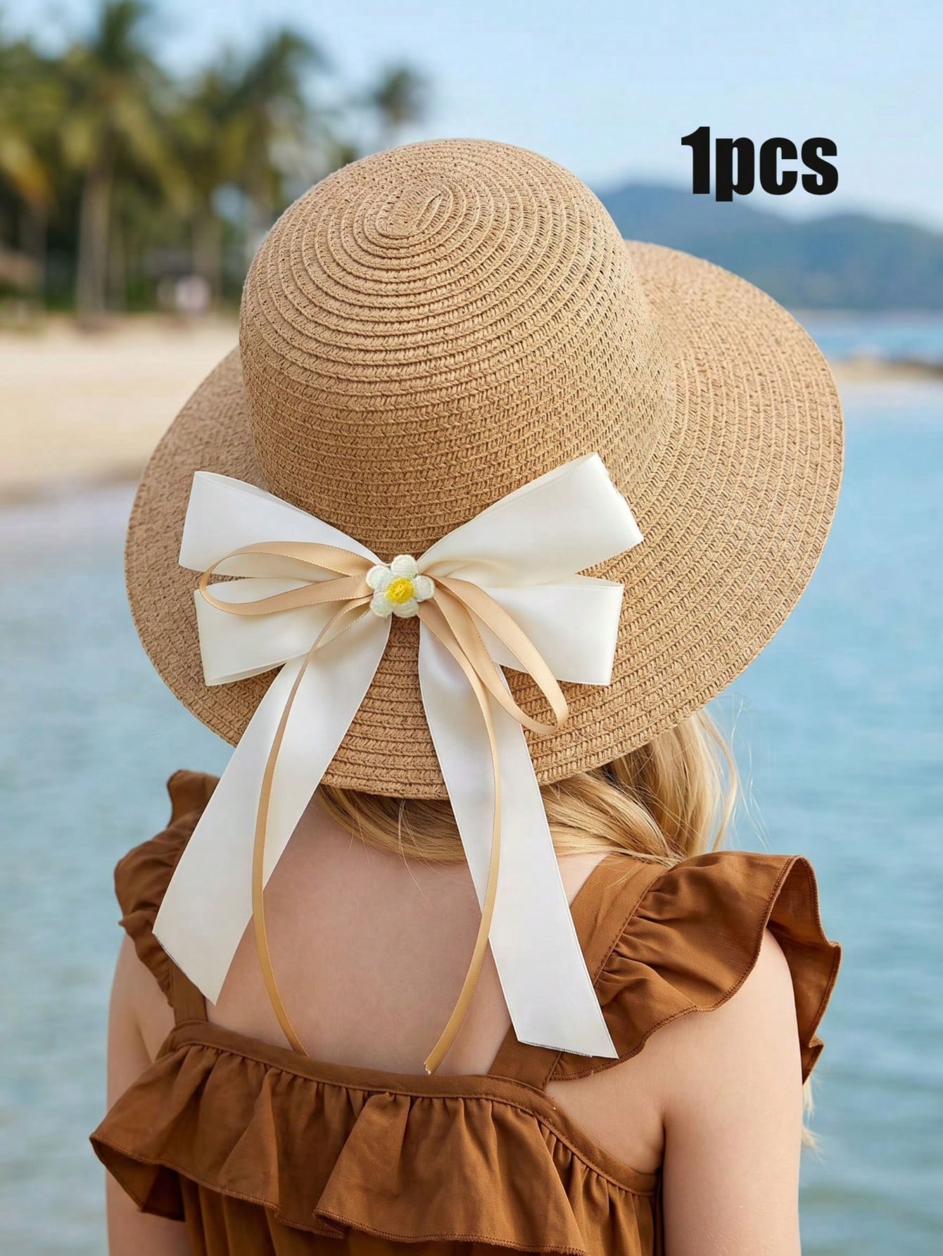 1Pc 3-8Y Girls Coffee Bow Stra - Straw Hat Summer review and price