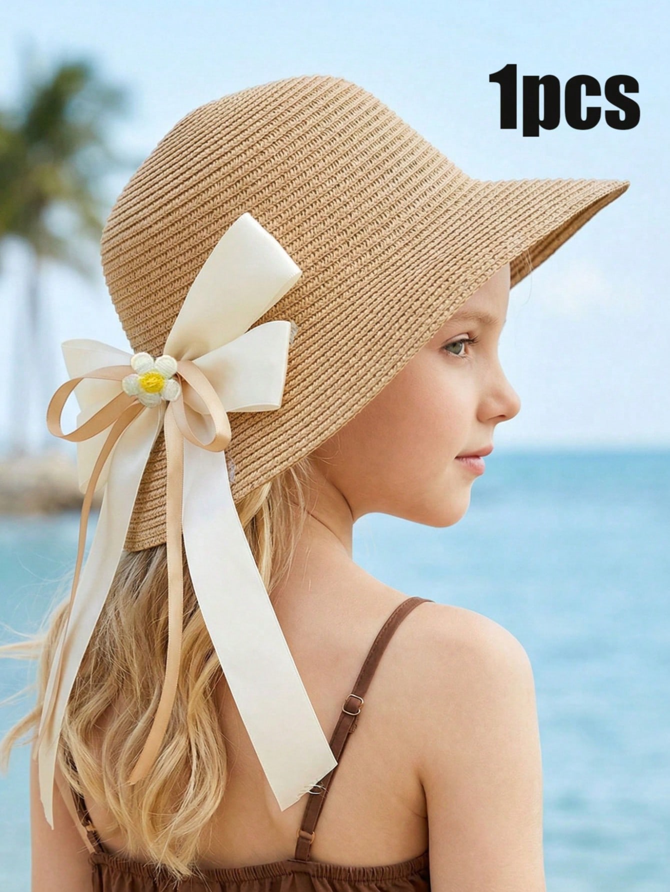 1Pc 3-8Y Girls Coffee Bow Stra - Straw Hat Summer review and price